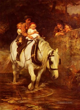 Animal domestique et enfant œuvres - Famille rurale stable Frederick E Morgan enfants animaux